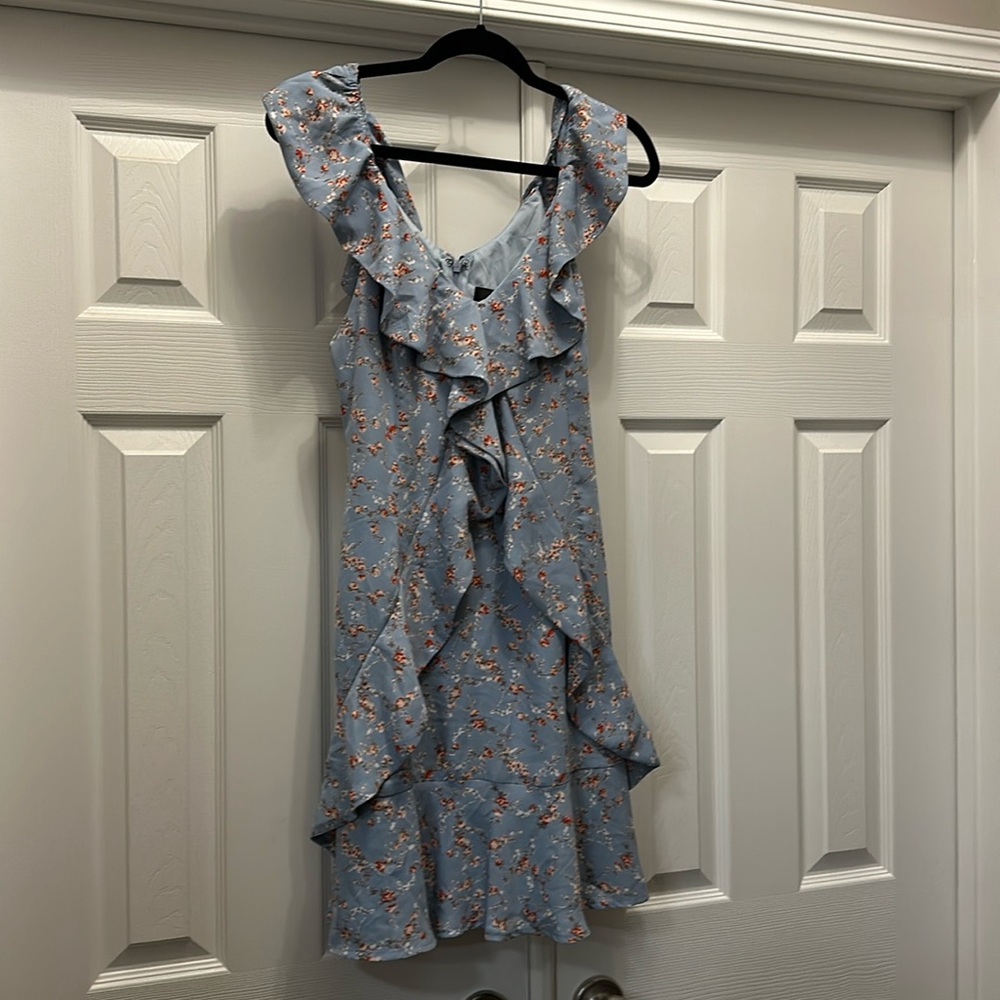 Lulu's Light Blue Floral Ruffle Mini Dress
